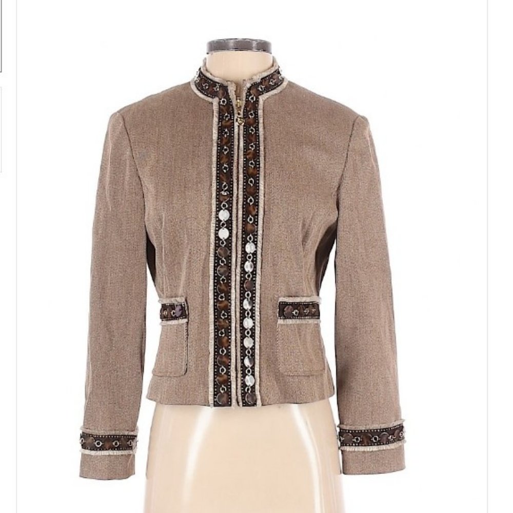 St. John Tigers Eye Gem Zipper Blazer Jacket Sz 4